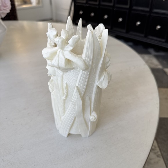 Artisan Other - VTG Hand-Carved Soapstone Hurricane Candle Artisan Floral Motif